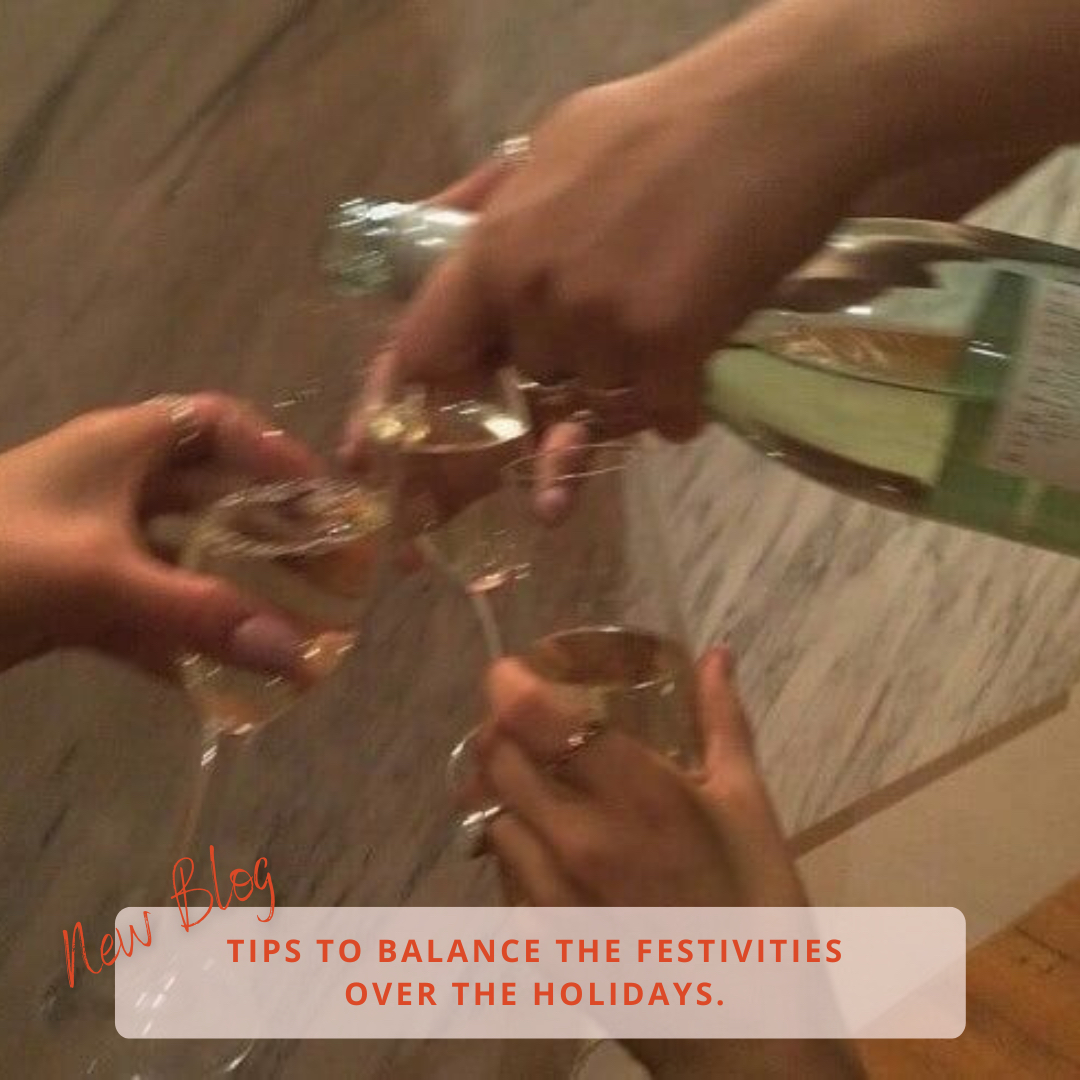 Hands holding wine glasses and pouring wine - balancing festivities over the holidays